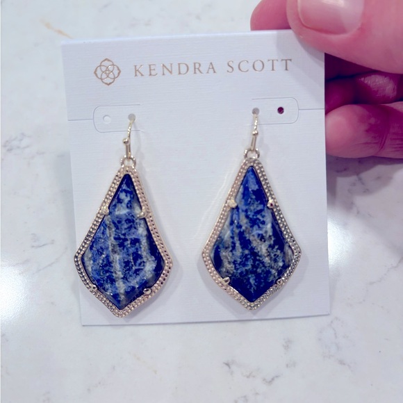 NWOT Kendra Scott Alex Gold Tone Lapis Blue Stone Earrings - Picture 2 of 4